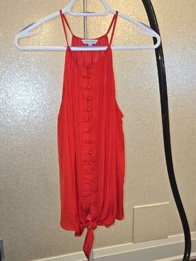 Naked Zebra Red Tie-Front Sleeveless Top